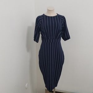 Pinstripe Slip Sleve Midi Dress